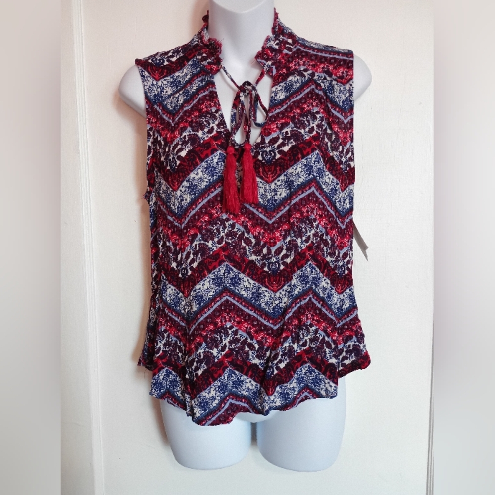 Self Esteem Red and Blue Chevron Blouse